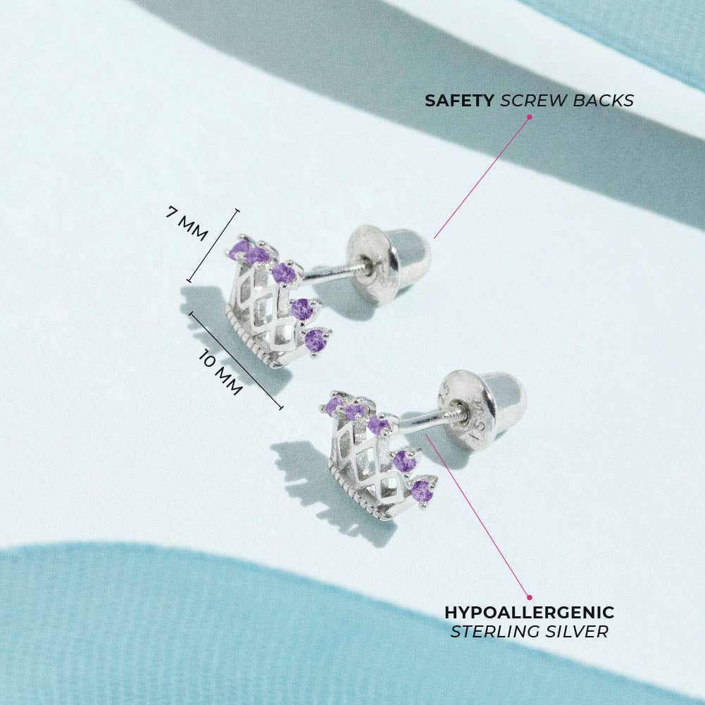 5 Point Pink Crown Sterling Silver Earrings