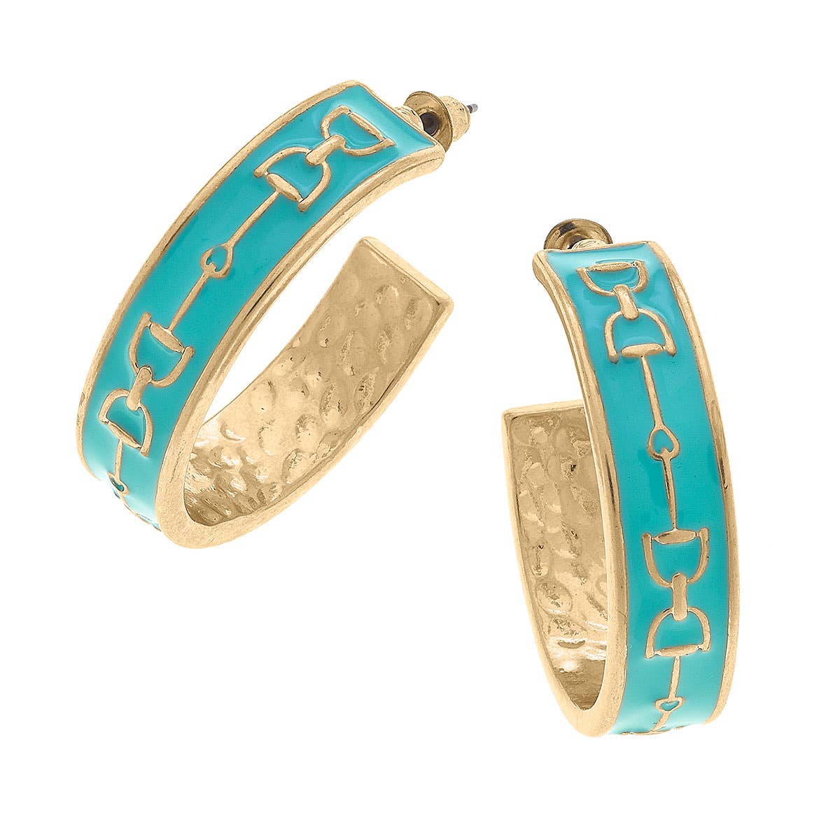 Enamel Horsebit Hoop Earrings: Blue