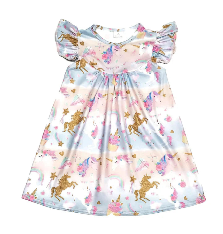Sweet Unicorn Dreams Milk Silk Flutter Dress