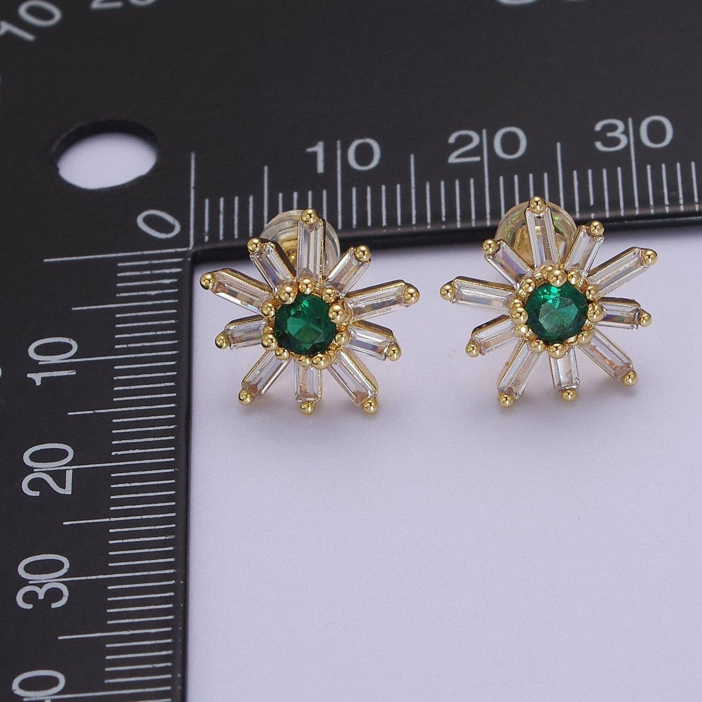 Emerald Green Sunburst Stud Earrings