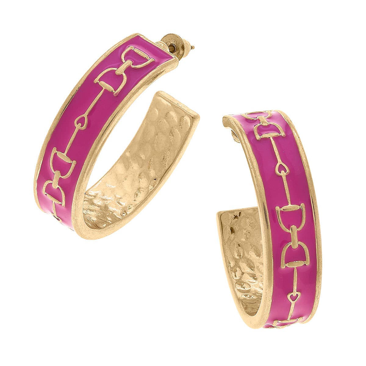 Enamel Horsebit Hoop Earrings: Blue