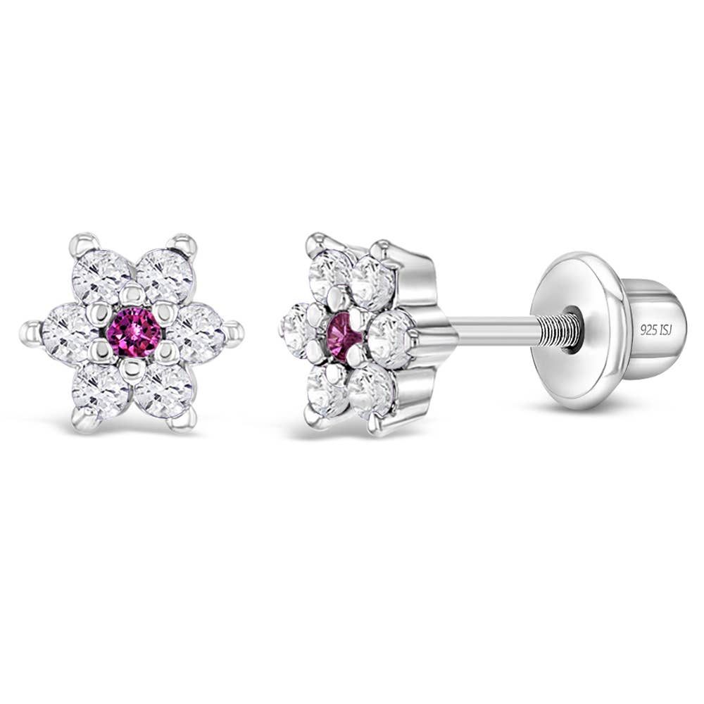 Purple Cluster Flower Sterling Silver Earrings