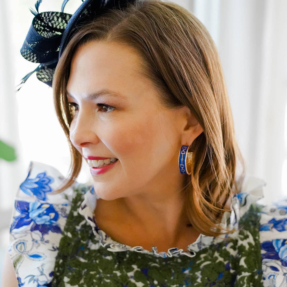 Enamel Horsebit Hoop Earrings: Blue
