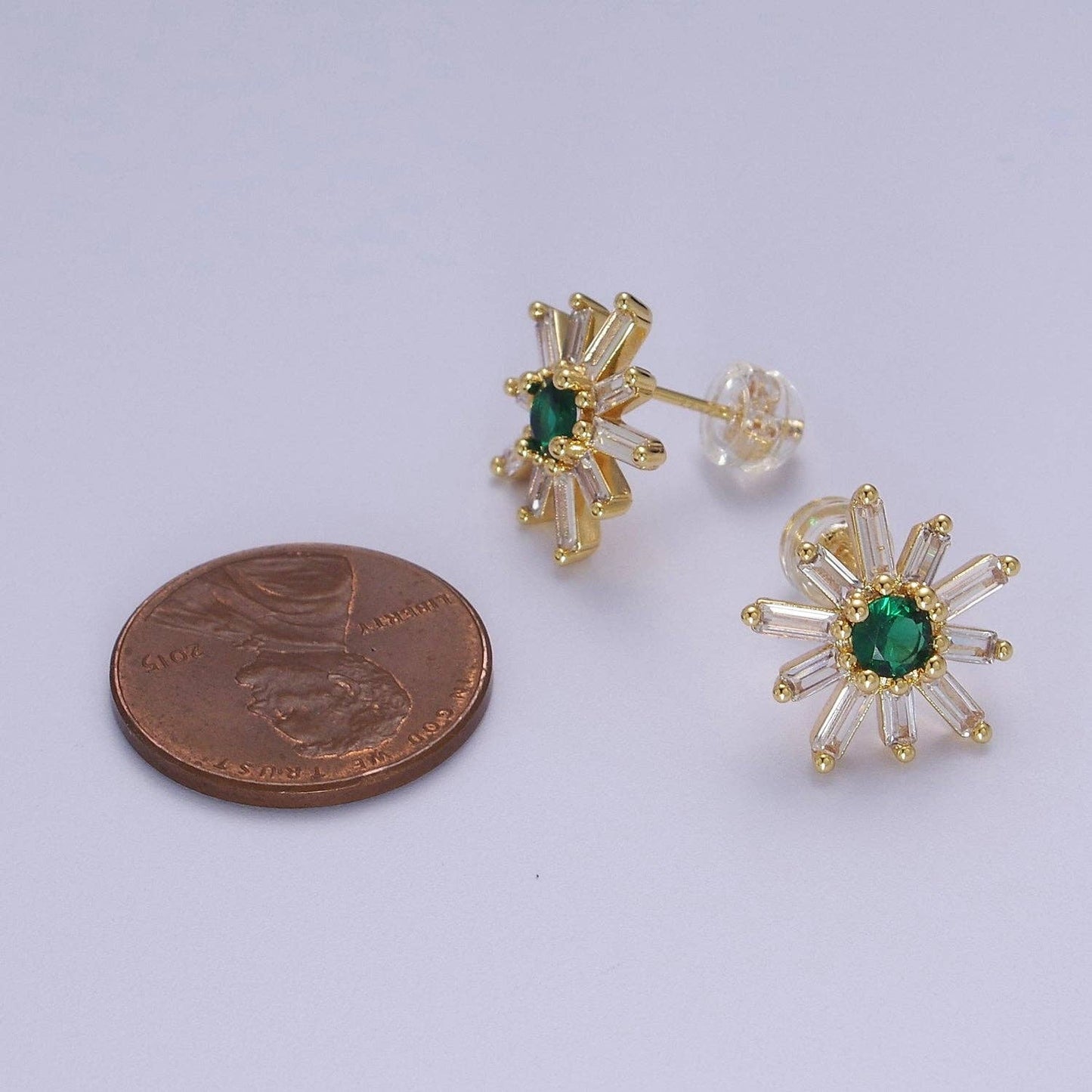 Emerald Green Sunburst Stud Earrings