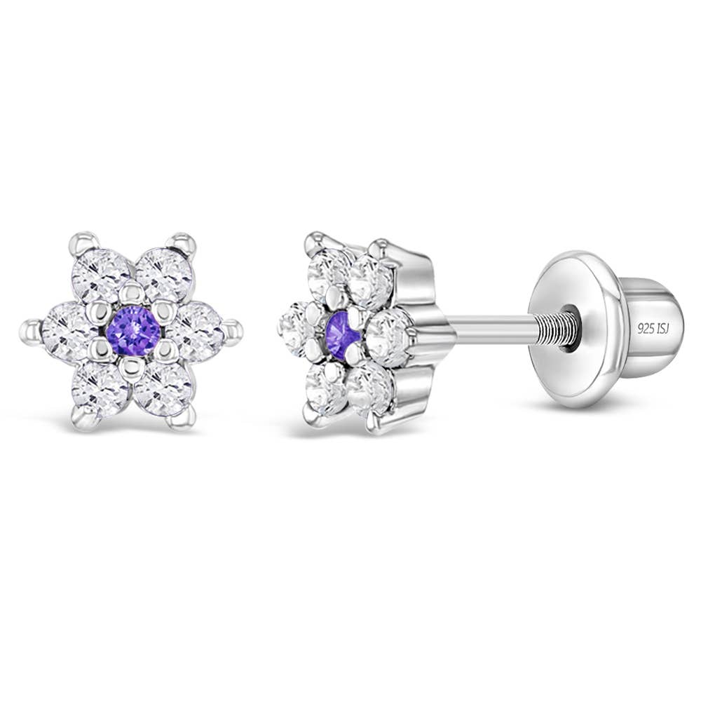 Purple Cluster Flower Sterling Silver Earrings