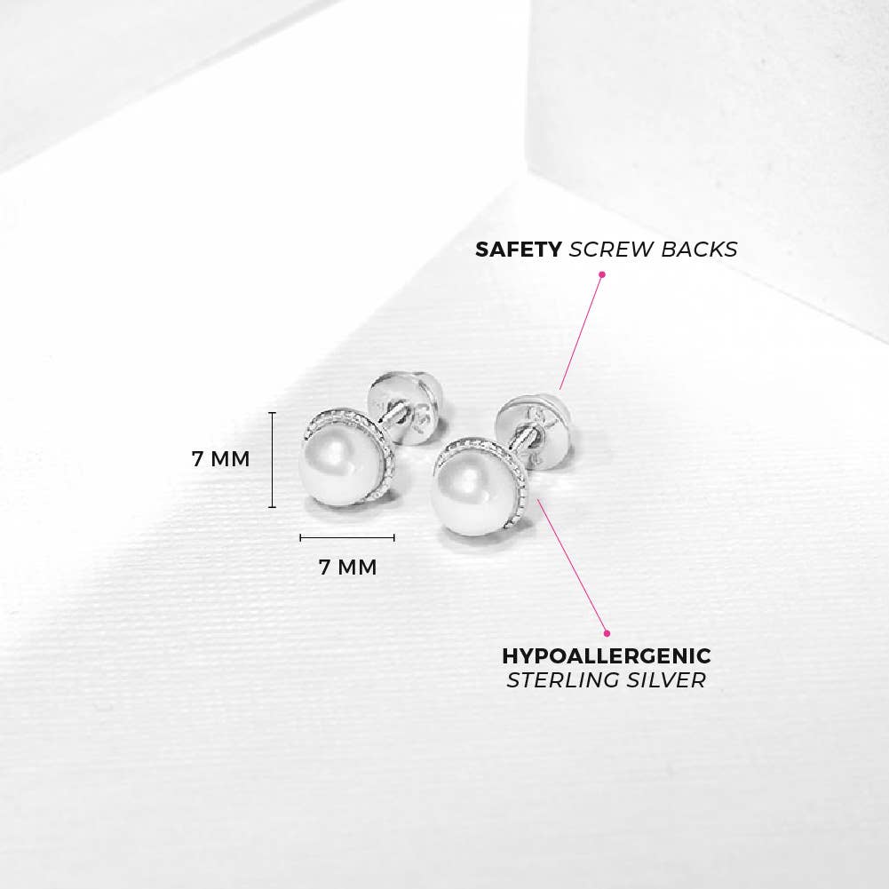 Pearl 7mm Sterling Silver Earrings