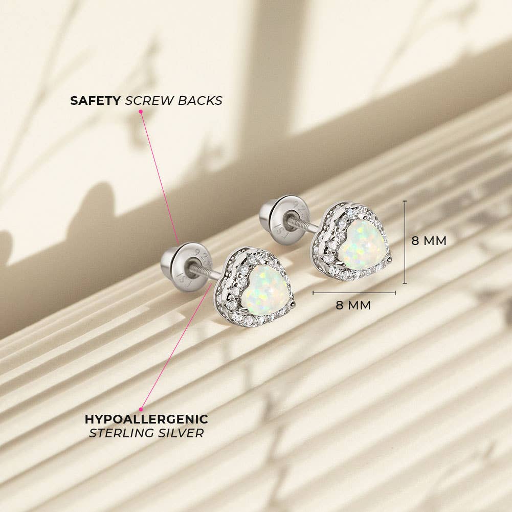 Opal Heart Sterling Silver Earrings