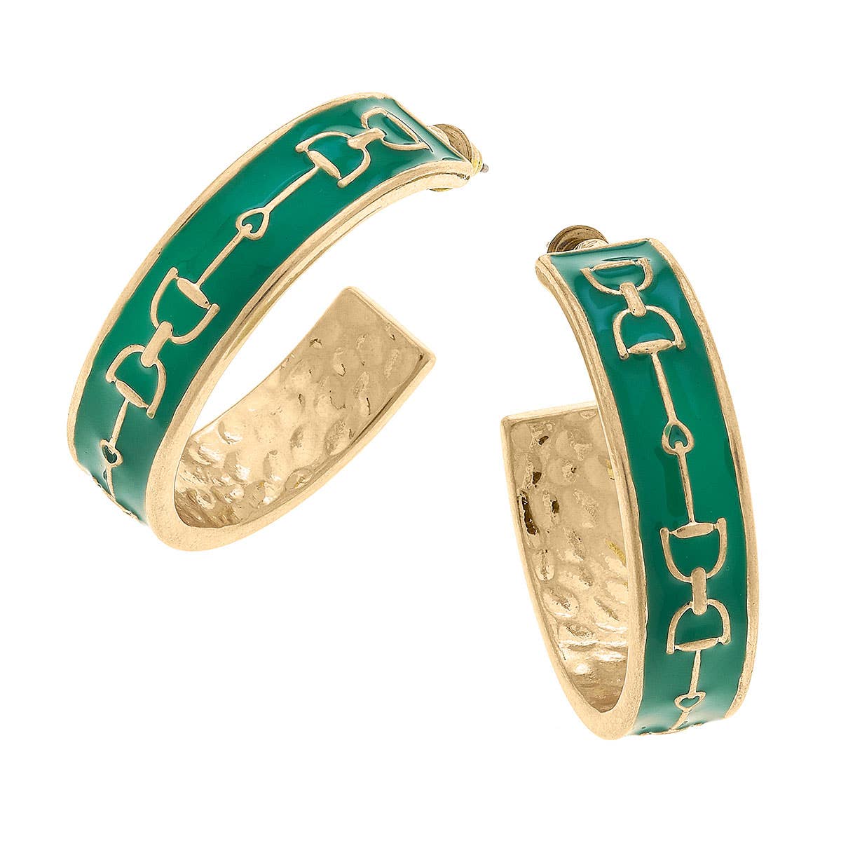 Enamel Horsebit Hoop Earrings: Blue