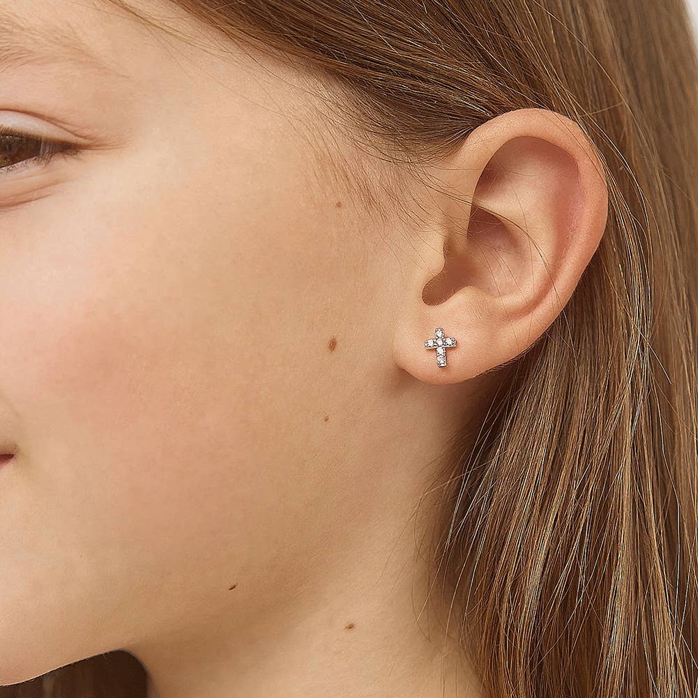 Tiny Glimmering Cross Children's Jewelry Set in Sterling Silver