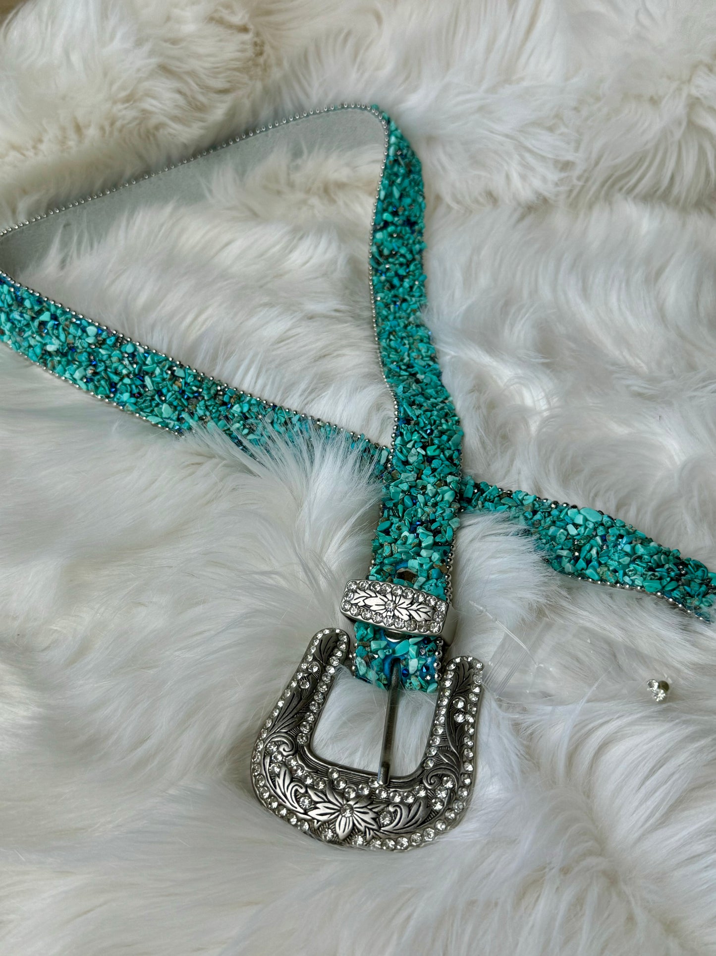 Turquoise Stone Bling Leather Belt