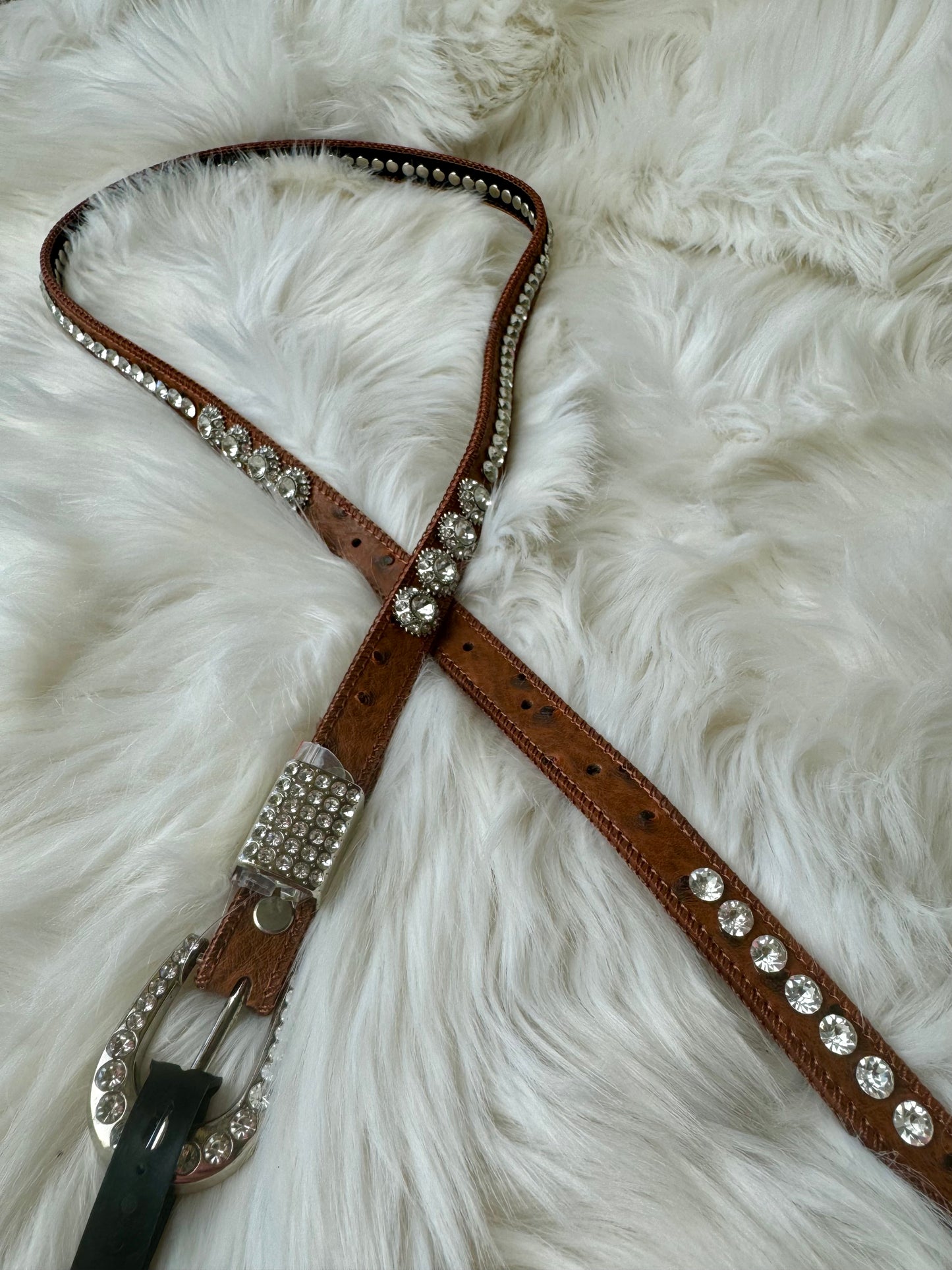 Brown Skinny Bling Vegan Leather Belt