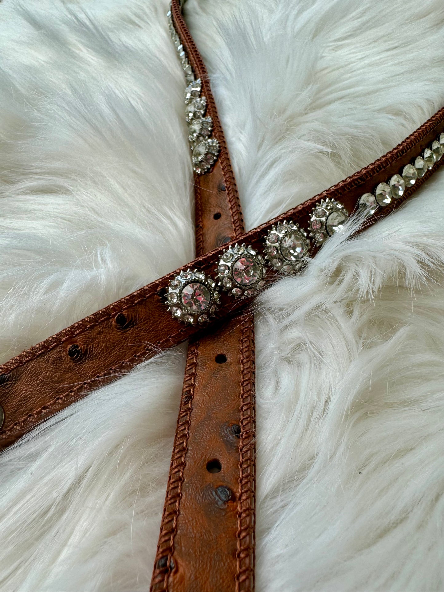Brown Skinny Bling Vegan Leather Belt