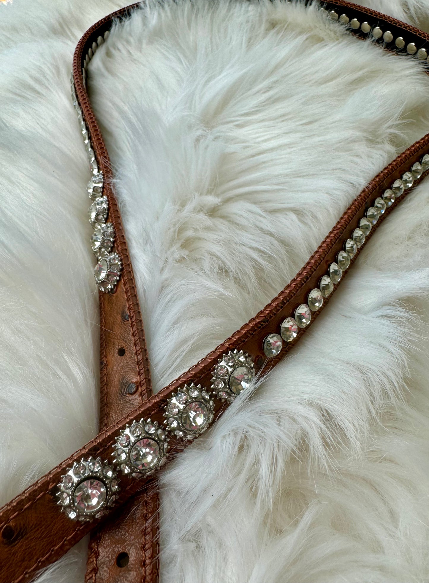 Brown Skinny Bling Vegan Leather Belt