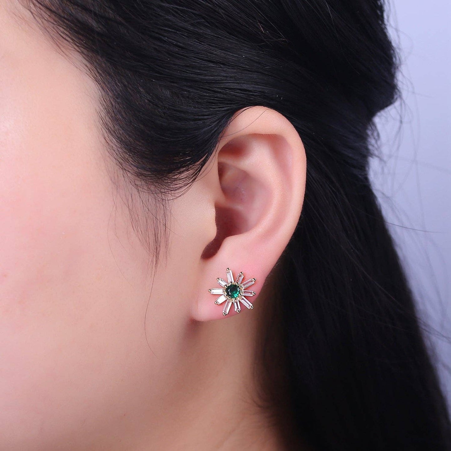 Emerald Green Sunburst Stud Earrings