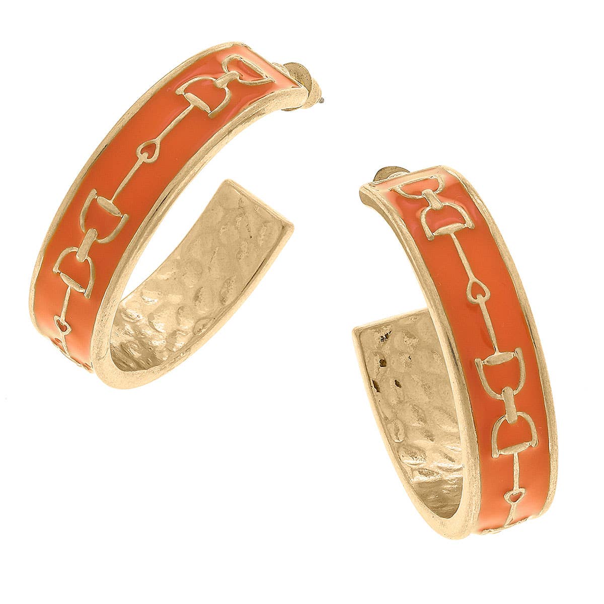 Enamel Horsebit Hoop Earrings: Blue