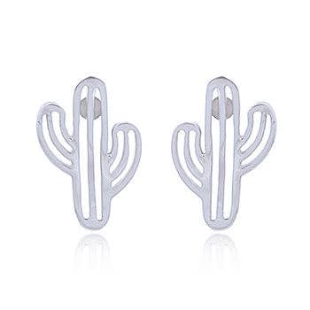 Cactus Stud Earrings, Sterling Silver