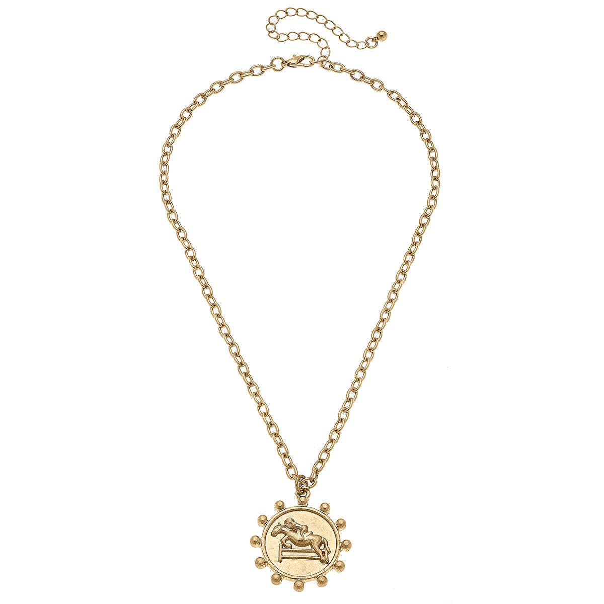 Equestrian Pendant Necklace in Worn Gold
