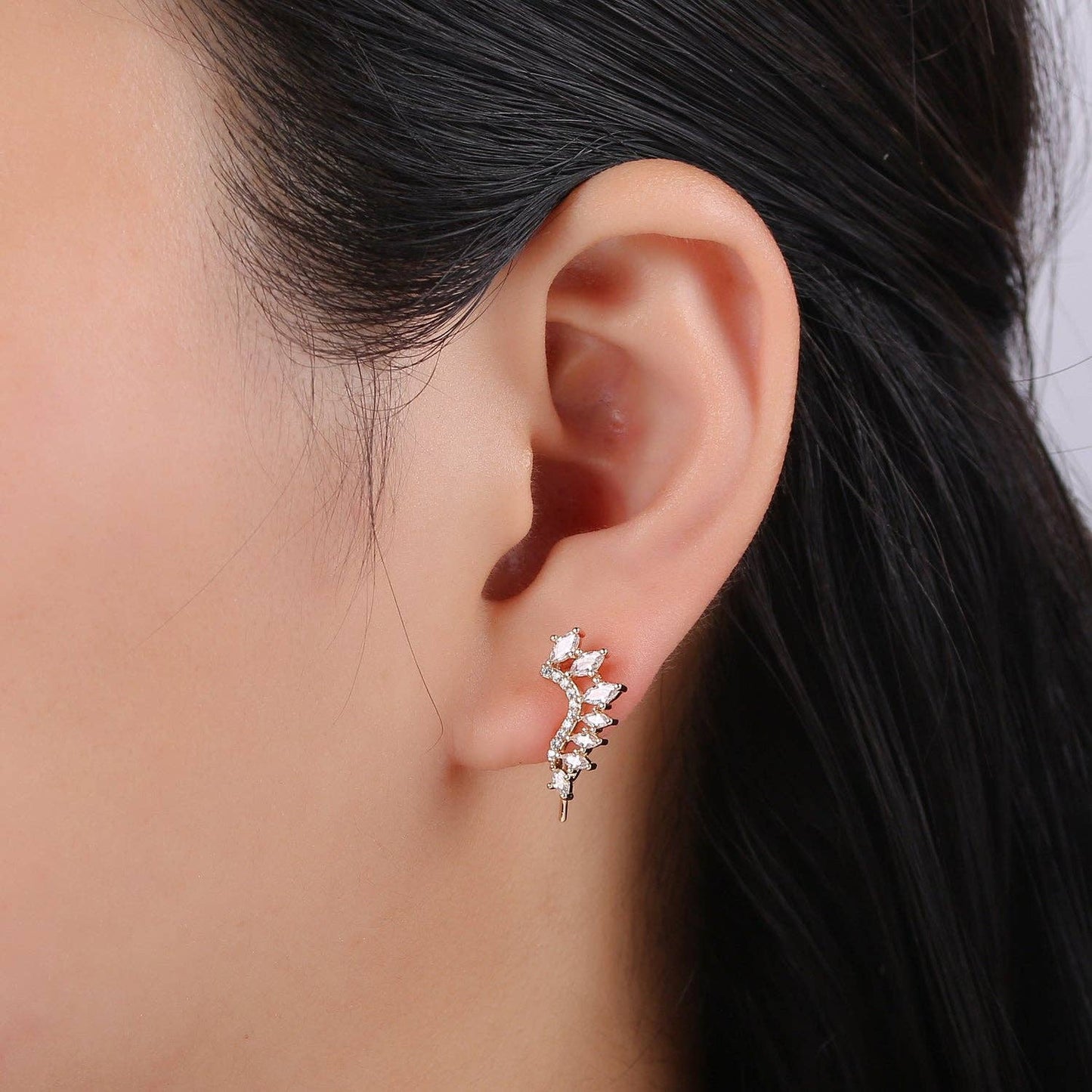 Gold Filled Marquise Curve Stud Earrings
