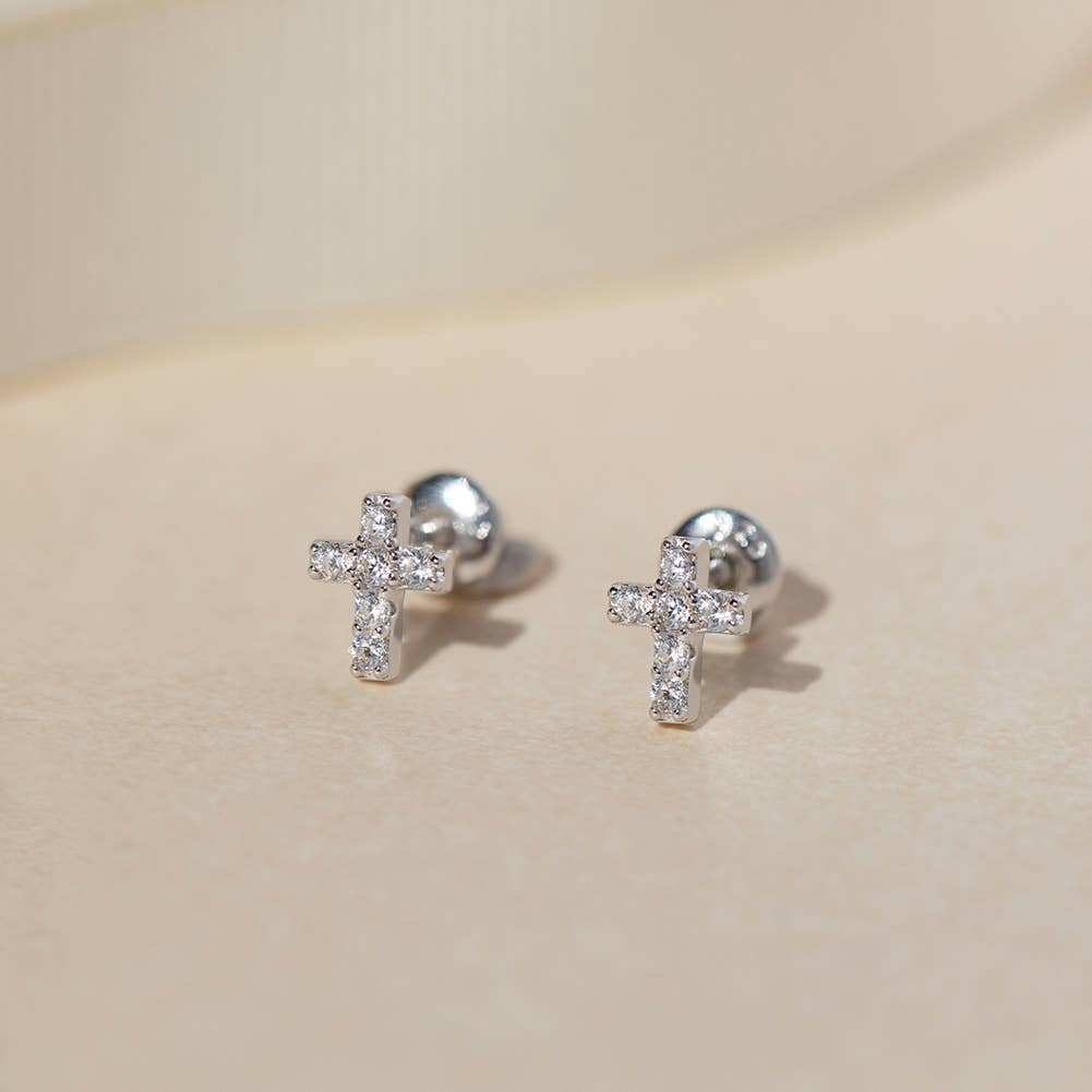 Tiny Glimmering Cross Children's Jewelry Set in Sterling Silver