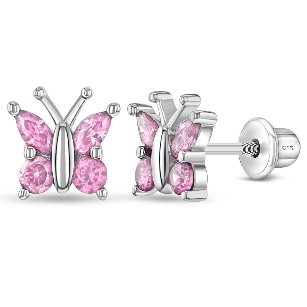 Dainty Pink Butterfly Sterling Silver Earrings