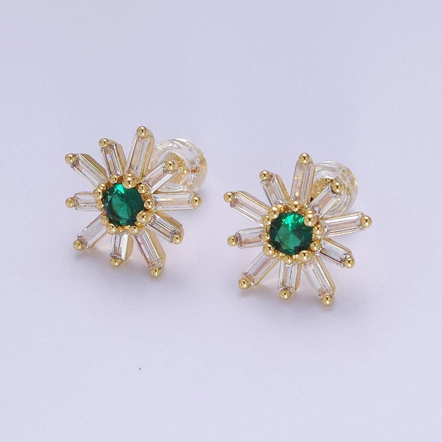 Emerald Green Sunburst Stud Earrings