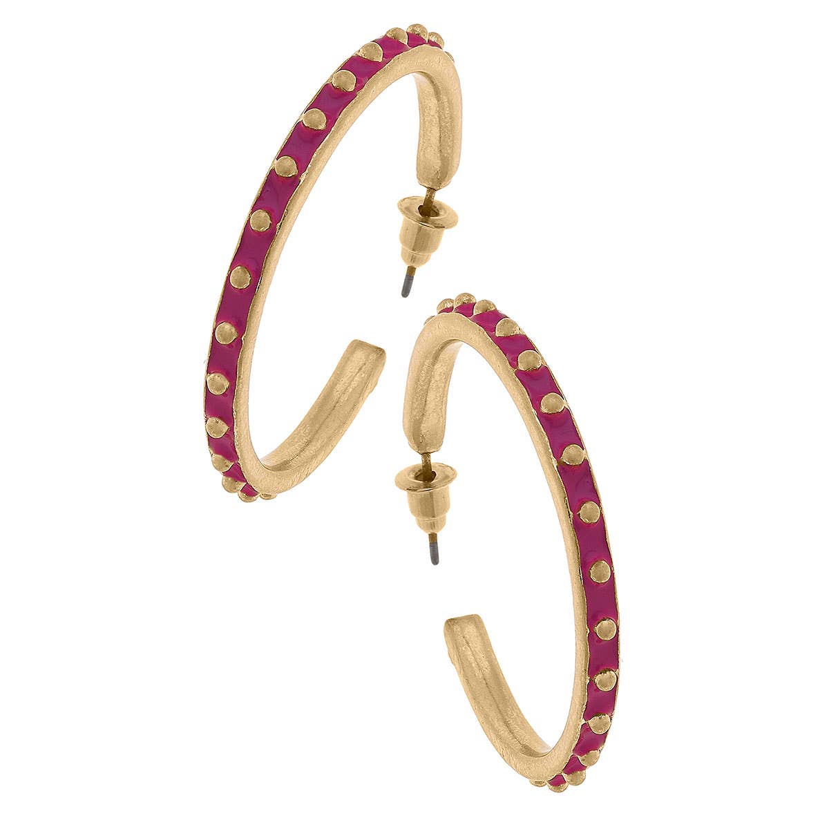 Enamel Studded Metal Hoop Earrings: Black