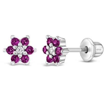 Purple Cluster Flower Sterling Silver Earrings
