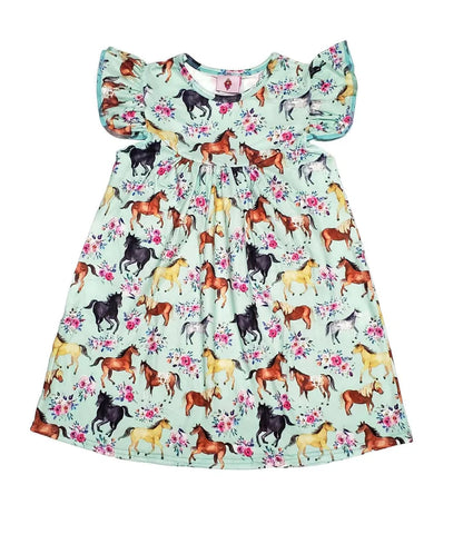 Frolicking Ponies Milk Silk Flutter Dress