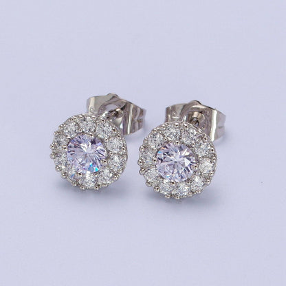 White-gold Filled Pink Round Halo Stud Earrings