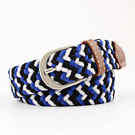 Woven Canvas Elastic Belt - Black/Blue
