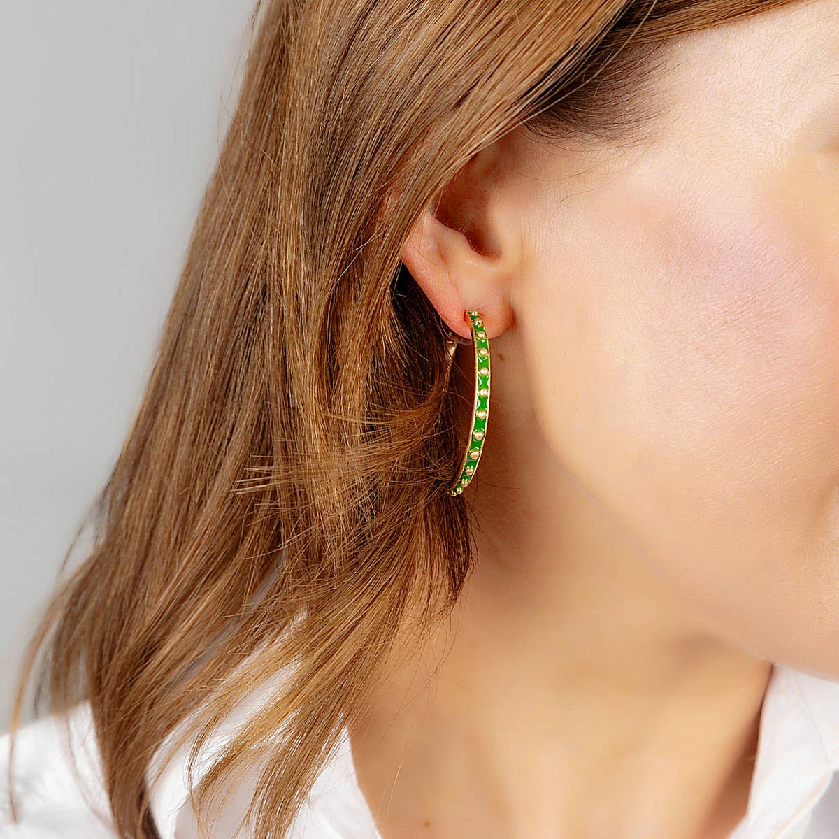 Enamel Studded Metal Hoop Earrings: Black