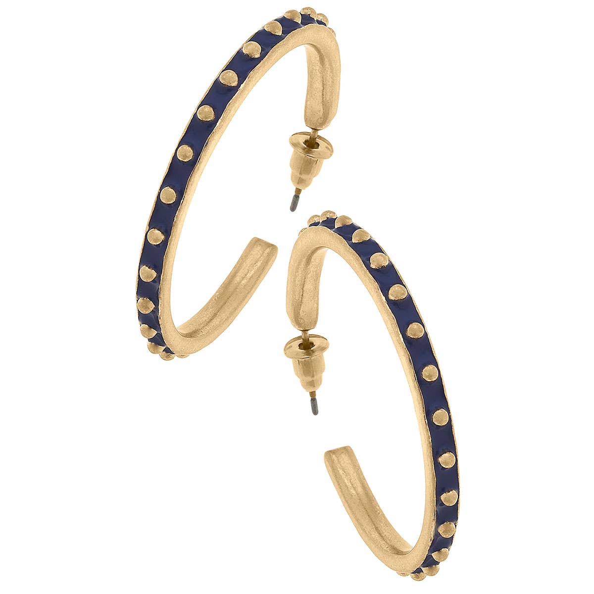 Enamel Studded Metal Hoop Earrings: Black