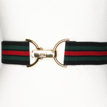 Black, Green, and Red Stripe Elastic-adjustable belt