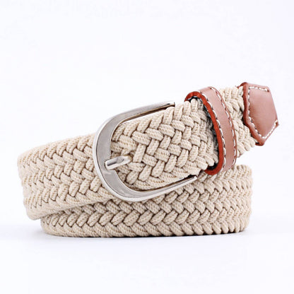 Woven Canvas Elastic Belt - Khaki