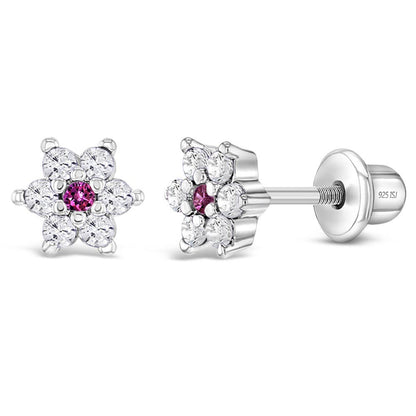 Purple Cluster Flower Sterling Silver Earrings