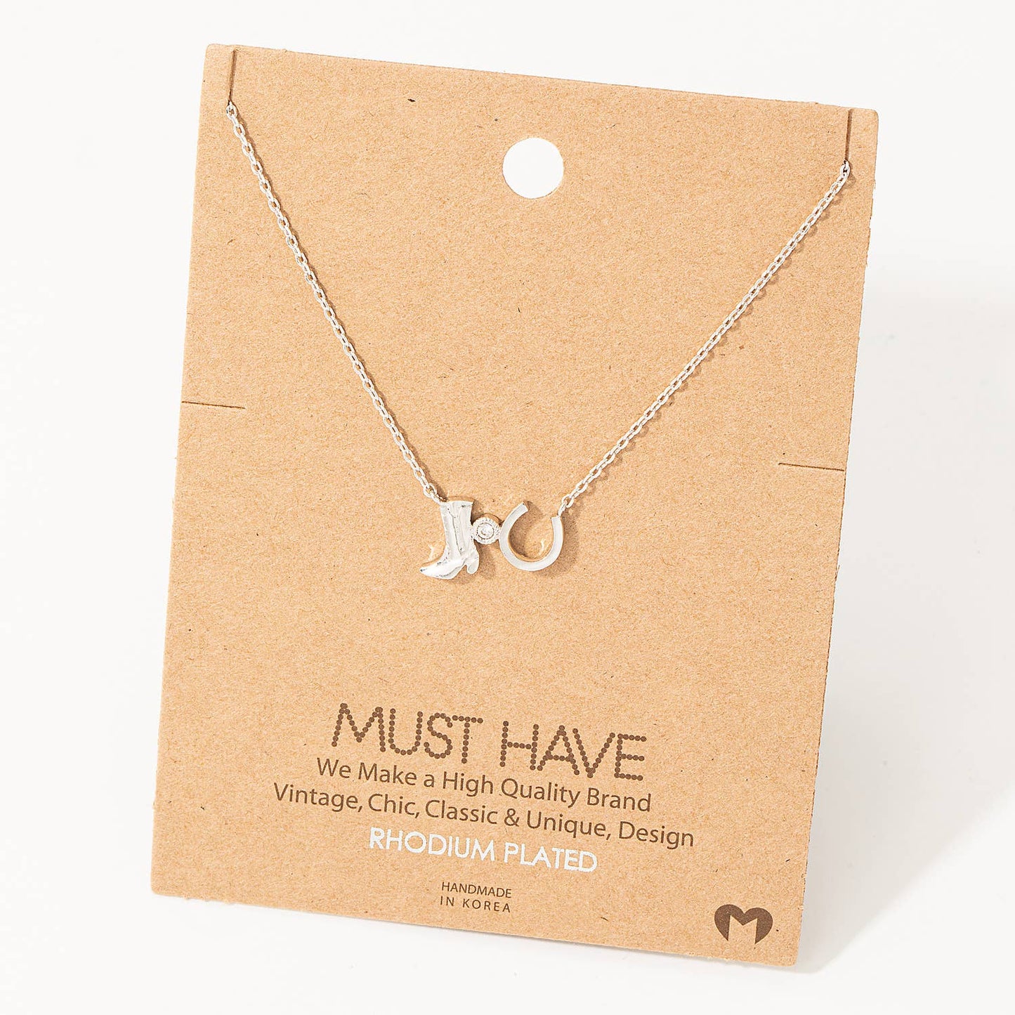 Western Cowboy Boots Horse Shoe Charm Necklace: G