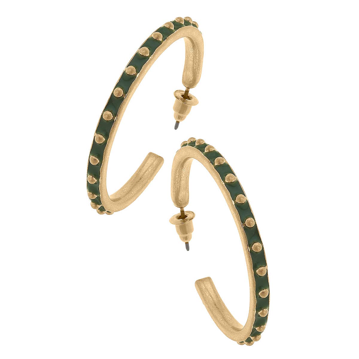 Enamel Studded Metal Hoop Earrings: Purple