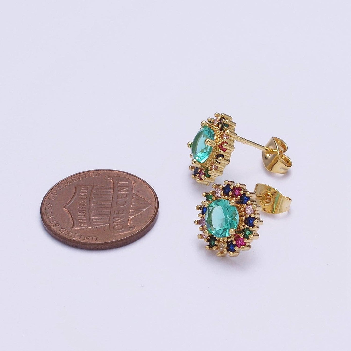 Green/Aqua Halo Stud Earrings