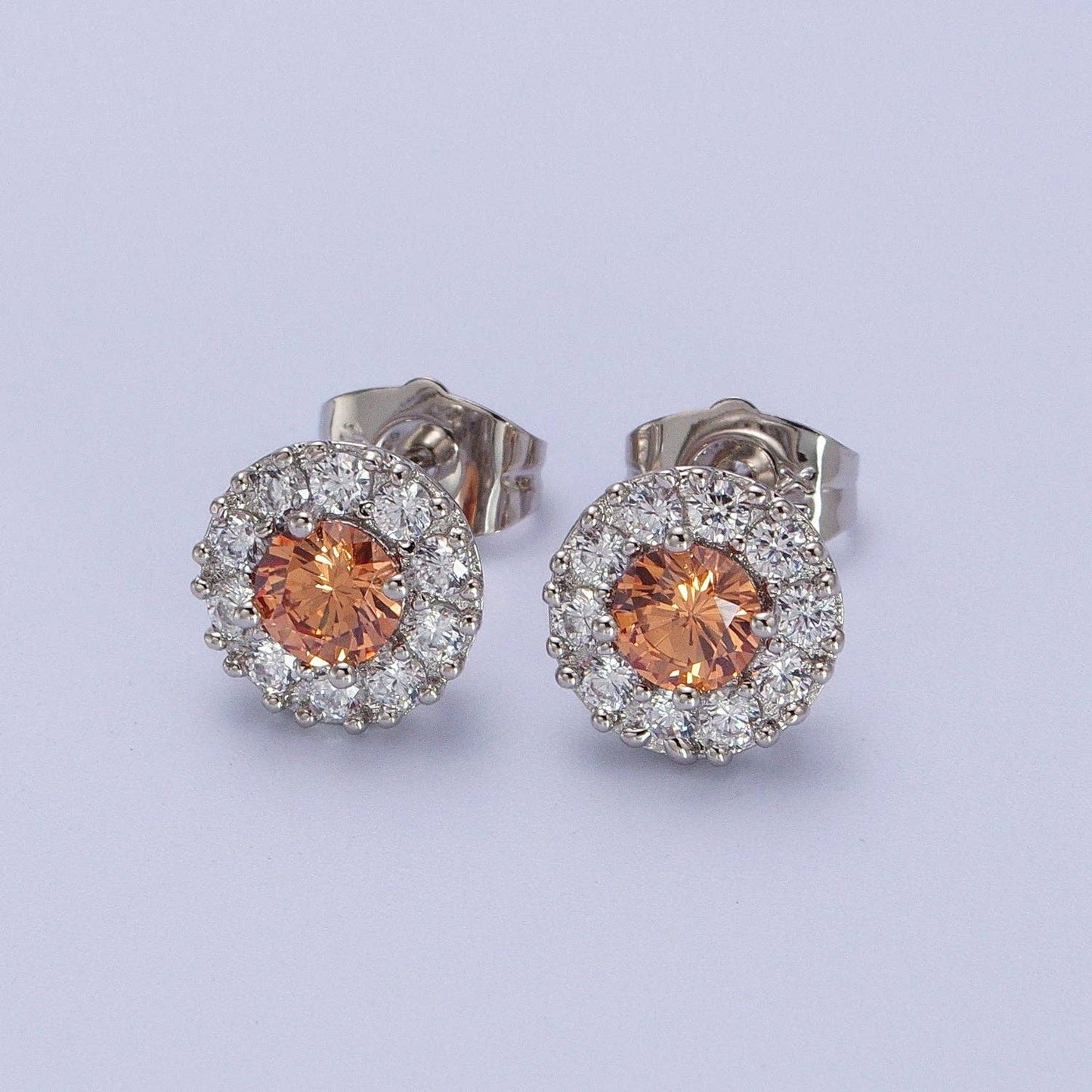 White-gold Filled Pink Round Halo Stud Earrings
