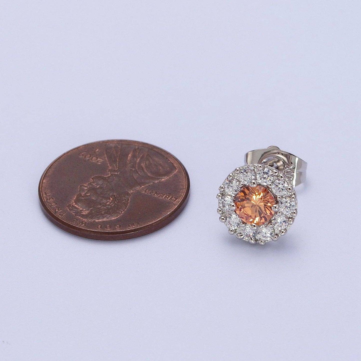 White-gold Filled Pink Round Halo Stud Earrings
