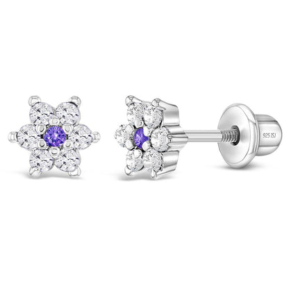 Purple Cluster Flower Sterling Silver Earrings