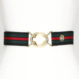 Black, Green, and Red Stripe Elastic Belt - 1.5"