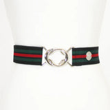 Black, Green, and Red Stripe Elastic Belt - 1.5"