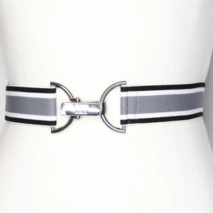 Gray, Black, and White Stripe Elastic Belt - 1.5"
