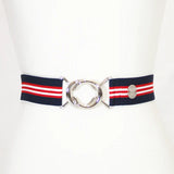 Navy, Red and White Stripe Elastic Belt - 1.5"