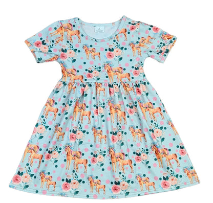 Mama and Foal Snuggles Milk Silk Flutter Dress