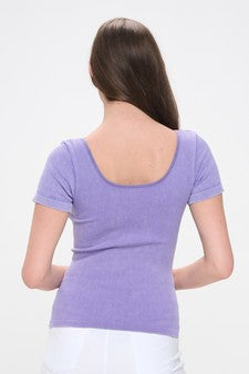 Lavender Reversible Short Sleeved Stonewashed Ribbed Top