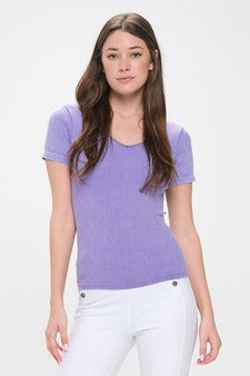 Lavender Reversible Short Sleeved Stonewashed Ribbed Top
