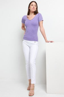 Lavender Reversible Short Sleeved Stonewashed Ribbed Top