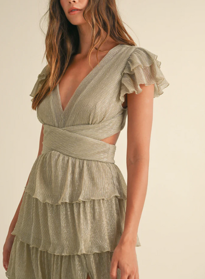 Shimmer Champagne Long Ruffle Dress